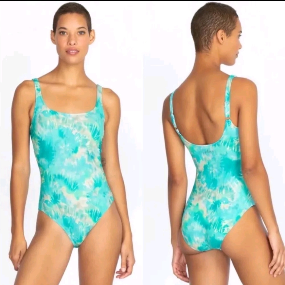 NWT Johnny Was Calme Aqua Keys Turquoise Tie Dye One Piece Tank Swimsuit $158